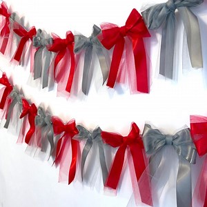 Red and Gray Bow Garland: Satin & Tulle Party Decor - Etsy
