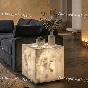 Glowing Alabaster Cube Side Table – Natural White Marble Bedside Lamp - Etsy UK