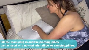 USlixury Ear Piercing Pillow with Foam Plug - Ear Pillow with Off Center and 5.1"X3.2" Ear Hole, Soft CertiPUR-US Memory Foam, Cooling Piercing Pilow for Side Sleepers, Blue, 22"X13"X4''