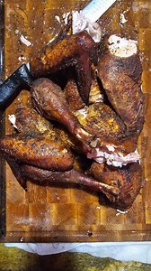 Whole smoked turkey on the Weber Kettle over B&B briquettes and apple wood chunks. Smoked at 350-375 until breast probed 165. Sliced and served with mashed potatoes, stuffing and some roasted broccoli. #cookinwidkunchi #bbcharcoal #weberkettlegang | Cookin Wid Kunchi