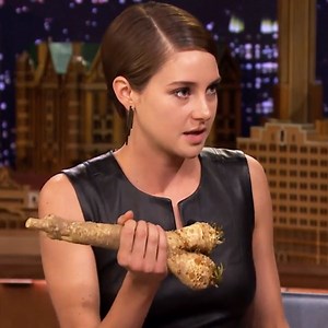 Shailene Woodley Gives Jimmy Fallon a Phallic Herb—And It Makes the Tonight Show Host Blush!