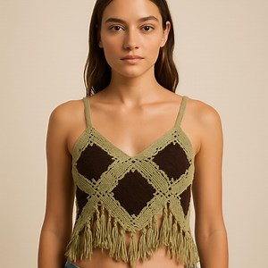 Handmade Crochet Crop Top | Green Boho Fringe Tank - Etsy UK