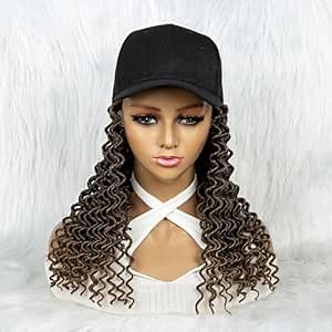 Amazon.com : A ANYTIME Baseball Cap Wig with 18 Inches Synthetic Curly Faux Locs Crochet Braiding Hair Extensions Attached Easier Wear Hat Wig for Women Adjustable Styled Hat Wigs(BQ-054,1B/27) : Beauty & Personal Care