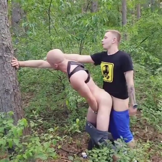 Smoker guy fucks bald man hard in the woods, deep inhal