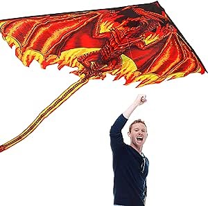 Novelsite Dragon Kites for Adults & Kids – Easy to Fly Dragon Kite with Stylish Long Tail and String line - 63 x 86 inches Huge Kites for Kids, Beach, Park and Outdoor Activities