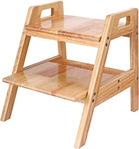 Rubber Wood Step Stools for Kids & Adults - 2 Step Ladder with Handles, Kids Step Stool with 260 lbs Capacity, Portable Stepping Stool for Bathroom Kitchen Bedroom