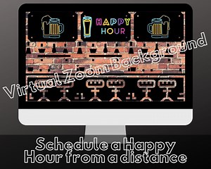 Neon Virtual Happy Hour Background With Barstools, Beer, and Brick Wall for Zoom Video - Etsy UK