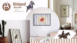 Cowboy Canvas Wall Art, Western Rodeo Print Poster, Red Cowboy Horse Riding Painting, Blue And White Striped Picture, Mid Century Southwest Art Print 12x16in Framed