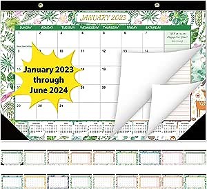 Desk Calendar 2023 - 18 Months from January 2023 to June 2024, 17 x 11.5 Inches Academic Desk Calendar with Corner Protectors for School Home Office