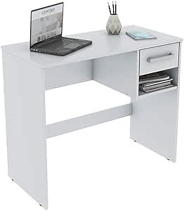 Rome Desk - Home Office Modern White Computer Table & Laptop Workstation with Drawer and Shelf (White)