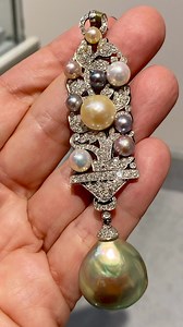 179K views · 8.8K reactions | Art Deco pendant by Cartier, 1929, of open-work platinum set with single and old-cut diamonds, black enamel and multi-colored natural pearls, including a 20mm green abalone pearl suspended at the bottom.  Spotted at Christie’s in 2021 before it sold for $87,500. #artdecojewelry #vintagecartier #naturalpearls | The Jewelry Loupe | Facebook