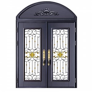 [Hot Item] Security Type Steel Glass Wrought Iron Gate with Lock Metal Front Entry Front Main Entrance Front Exterior Doors
