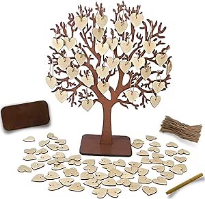 Wedding Alternative Guest Book Tree, Reception Decor, Wishing Wooden Tree, Rustic Wedding Reception, Wooden Hearts Signature Message, Guest Book Alternative