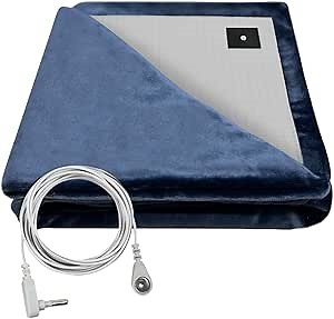 ibowee Grounding Blanket/Bed Sheet for Better Slepping, 55 * 80 inch, Grounded Throw Kit with Silver Fiber, Grounding Bed Sheet in 2 Usage Ways (Dark Blue)