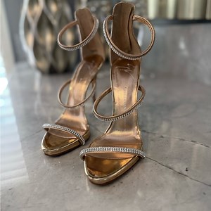 Giuseppe Zanotti 3-strap rose gold Strappy Heels with rhinestones