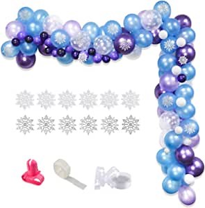 100Pcs Snowflake Balloon Garland Arch Kit, Purple Blue Snowflake Balloons Decoration Winter Balloons Garland for Ice Princess Birthday Party Supplies Shower Winter Wonderland Party Decorations