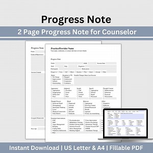 Therapy Progress Notes Template, Fillable Counselor Form (US Letter & A4) (digital Download) - Etsy