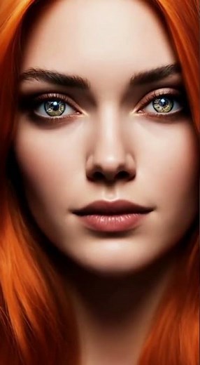 Mesmerizing Eyes: Fiery Redhead with Golden Transformation #Redhead #GoldenEyes #FantasyArt