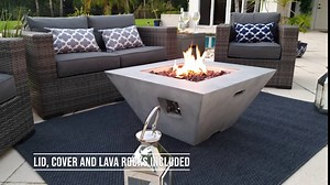 34" Outdoor Propane Gas Fire Pit Table Square Bowl in Gray
