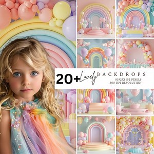 Toile de fond arc-en-ciel, toile de fond de ballons, pastel, toile de fond photographie, toile de fond photo, toile de fond pour studio, arrière-plan photo, toile de fond numérique - Etsy France