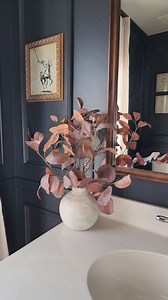 My favorite room in the house now! Bathrooms deserve upgrades too! I was going to change the cabinets but this paint color made me love them again ❤️ Wall color: Sherwin Williams Cyberspace #diy #ralphlauren #homedecor #bathroomdesign #homerenovation | MaryJo.onthego