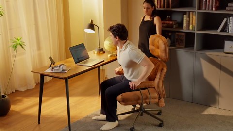 Faux Leather Executive Big and Tall Office Chair - Reclining Task Swivel PC Chair with Lumbar Support, Dark BrownPU