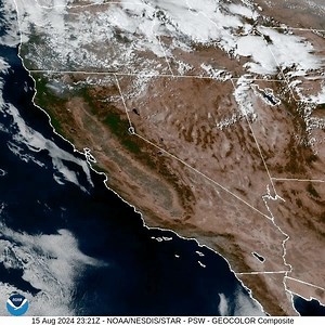 Current GOES-West satellite imagery shows sunny skies being observed across most of interior NorCal this afternoon, with just a few cumulus clouds over the mountains and some areas of smoke/haze. To view satellite imagery for yourself: https://www.star.nesdis.noaa.gov/goes/sector_band.php?sat=G18&sector=psw&band=GEOCOLOR&length=24&dim=0 | US National Weather Service Sacramento California