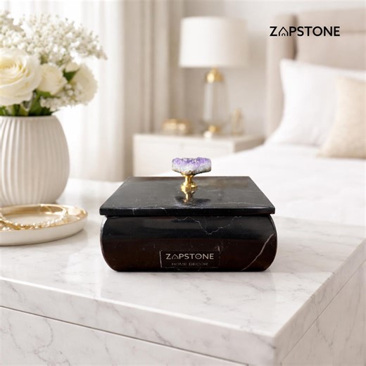 Black Marble Jewelry Box With Amethyst Knob 4.7” × 4.7" × 2.4” Handmade Stone Key Holder, Coin Holder, Jewelry Holder, Trinket Box, Catchall - Etsy