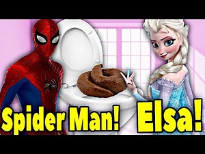 Elsa Frozen 2 and Spider Man Superhero POOPS in the TOILET! Elsa Poopig. Princess Elsa Poop