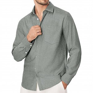 [Hot Item] High Quality Men's Shirts Cotton Linen Solid Color Dress Shirt