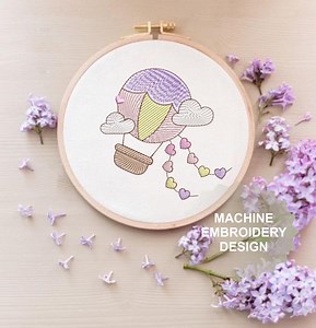 Hot Air Balloon Machine Embroidery Design: Pastel Hearts & Clouds (digital Download) - Etsy