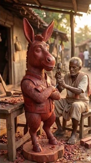 He Carved This Donkey From Wood 😱🪵#WoodCarving #WoodArt #VillageCraft #SatisfyingShorts