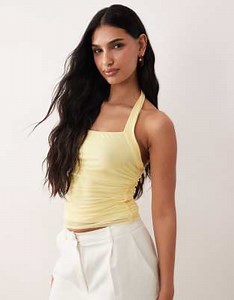 ASOS DESIGN mesh ruched halter top in yellow | ASOS