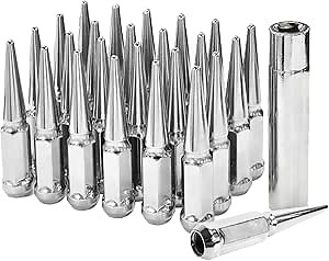 M14X1.5 Spike Lug Nuts - 24pcs OEM Wheel Lug Nuts Compatible with Grand Cherokee, Ram 1500, Tundra Sequoi, F-150, Expedition, Sierra 1500, Chrome Acorn Wheel Nuts with Socket Key