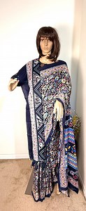 Navy Blue Color Pashmina Silk Saree:with Extra Shawl , Blouse Piece - Etsy