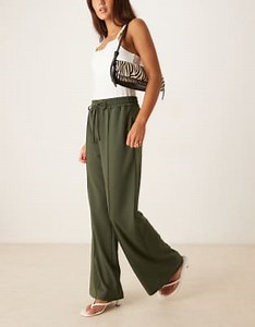 VILA pintuck wide leg pants in deep khaki green | ASOS