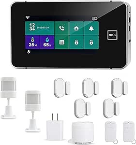 WiFi Home Alarm System Kit, DIY Wireless Security Burglar Alarm System, 4.3 inch Touch Screen Host, APP Remote Control, Compatible with Alexa and Google Assistant(NO Monthly Fees)