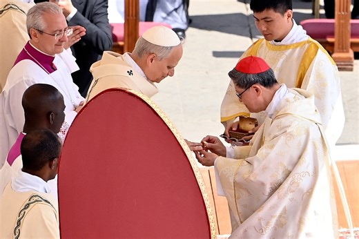 22 reactions · 3 comments | WATCH | Cardinal Luis Antonio Gokim Tagle puts the Fisherman's Ring on the finger of Pope Leo XIV during a mass for the beginning of his pontificate, in St Peter's square in The Vatican on May 18, 2025. : Vatican News #PopeLeoXIV #CardinalTagle #massinauguration Link to the related story in the comments section | Manila Standard | Facebook