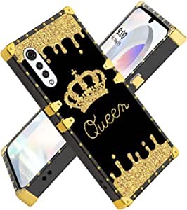 Fiyart Designed for LG Velvet 5G Square Phone Case Gold Queen Crown Luxury Soft TPU Back Retro for Women Girls Bumper Cover for LG Velvet 5G