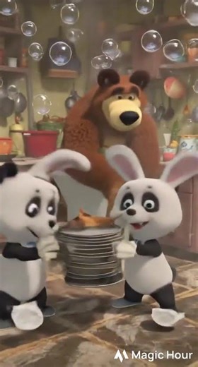 Masha and Bear for a funny kitchen cleaning adventure! 🍽️🫧 #masha
