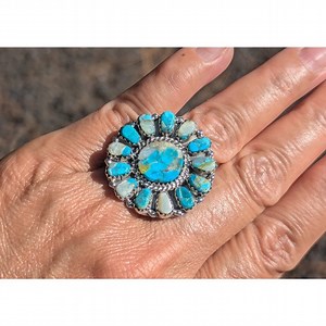 Navajo Jewelry‎ Turquoise Silver Ring Handmade Native American Adjustable ***