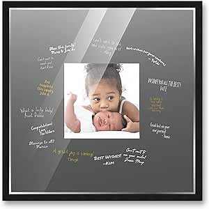 20x20 Square Black Autograph & Signature Picture Frame With Black Square Opening Photo Mat for 8x8 Pictures Wooden Picture Frames - Birthday, Baby Shower, Memorial Signing Board, Matted Frame