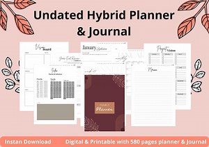 Undated Hybrid Planner Journal Combo Digital Printable Yearly Weekly Reflection Daily Planner Minimalist Full Hyperlink Goodnotes Notability - Etsy UK