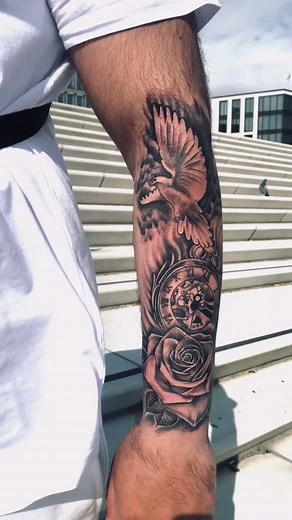 Beautiful Rose Tattoo Designs - Clock Rose Tattoo