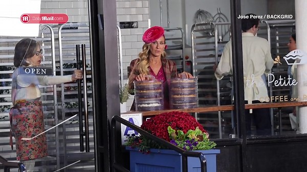 Sarah Jessica Parker in a puffy pink gown on the 'And Just Like That...' set