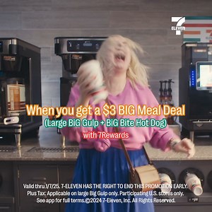 The only correct reaction to getting a BiG Bite hot dog and a large BiG Gulp drink for only $3. | 7-Eleven