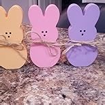 Easter Bunny Decorations for Home Table, 6Pcs Easter Wooden Rabbits Tiered Tray Decor, Spring Wood Bunny Centerpiece Signs Decor with Jute Rope for Mantel Shelf (6 Colors)