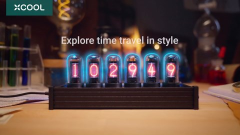 XCOOL Nixie Tube Clock, Vacuum Tube Clock in Cyberpunk Decor with Mood Lighting, Nixie Tube Clock Kit for Vintage Room Decor, Modern Decor and Desktop Decor for Men