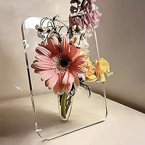 J.K.LEO Minimalistic Clear Acrylic Flower Vase, Decorative Modern Vase Floral Arranger for Home and Office Decor (Clear)