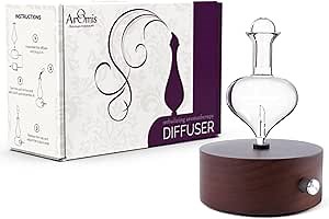 ArOmis Premium Glass Essential Oils Nebulizer - Waterless Diffuser for Aromatherapy - Handmade Oil Diffuser, Wooden Base, No Plastic, No Heat, No Battery, No LEDs - Solum Nox Eros